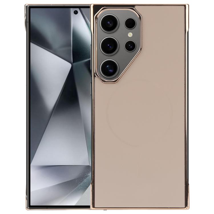 For Samsung Galaxy S25 Ultra 5G Electroplating Frameless Frosted Anti-Glare PC MagSafe Phone Case(Desert Gold)