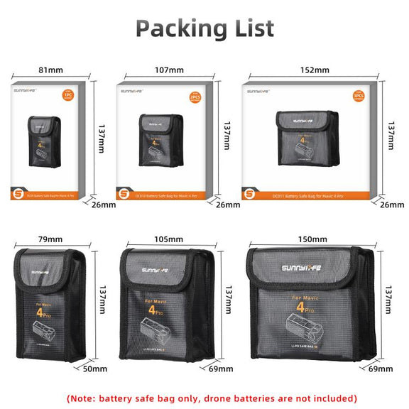 For DJI Mavic 4 Pro Sunnylife Battery Explosion-proof Safe Bag Protective Li-Po Safe Bag(For 3pcs Batteries)