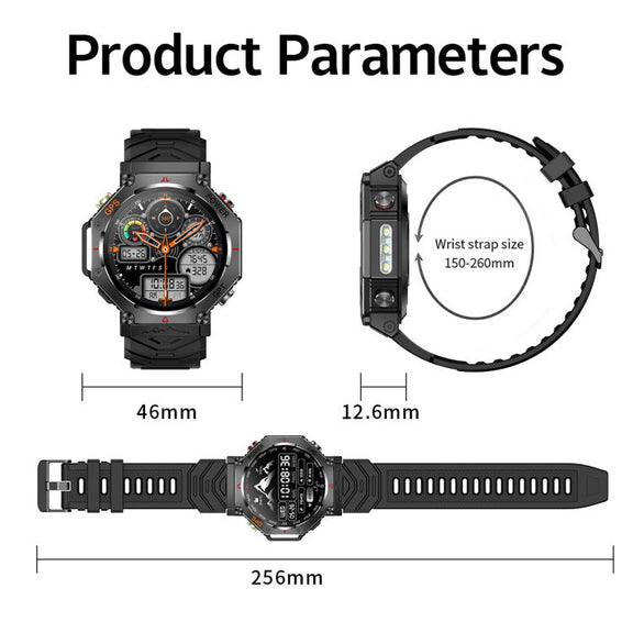 KC91 1.39 inch IPS Screen 3ATM Outdoor GPS Smart Watch with Flashlight(Black)