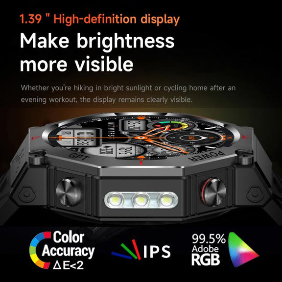 KC91 1.39 inch IPS Screen 3ATM Outdoor GPS Smart Watch with Flashlight(Camouflage)