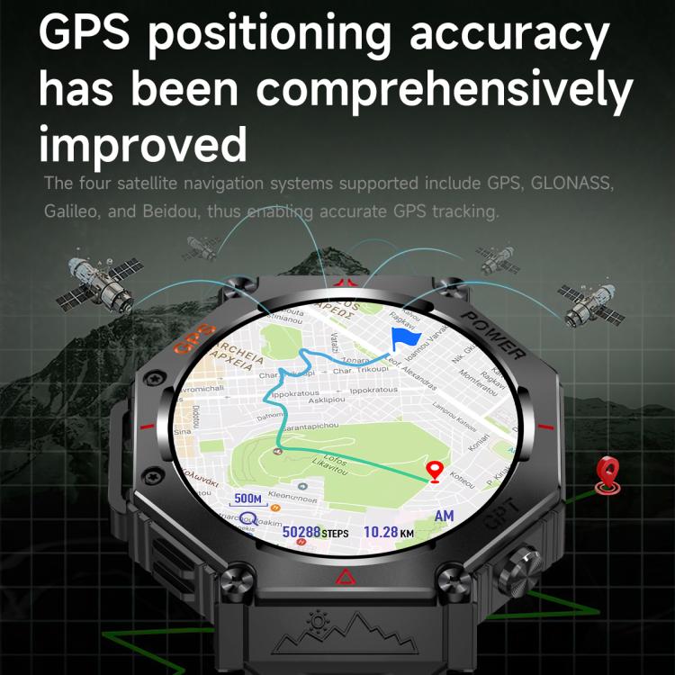 KC91 1.39 inch IPS Screen 3ATM Outdoor GPS Smart Watch with Flashlight(Black)