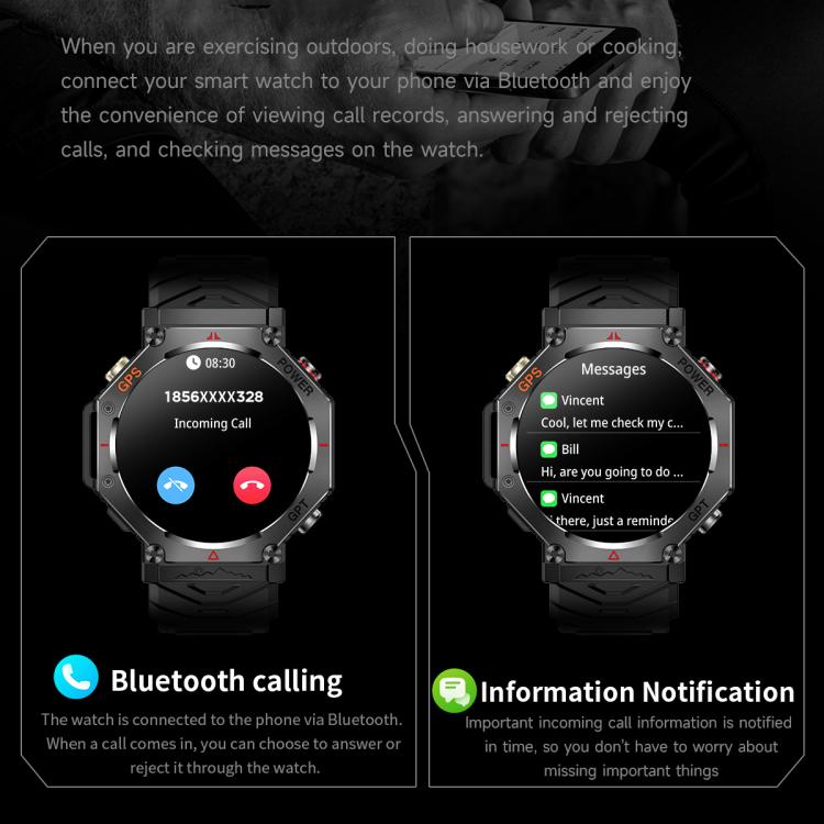 KC91 1.39 inch IPS Screen 3ATM Outdoor GPS Smart Watch with Flashlight(Camouflage)