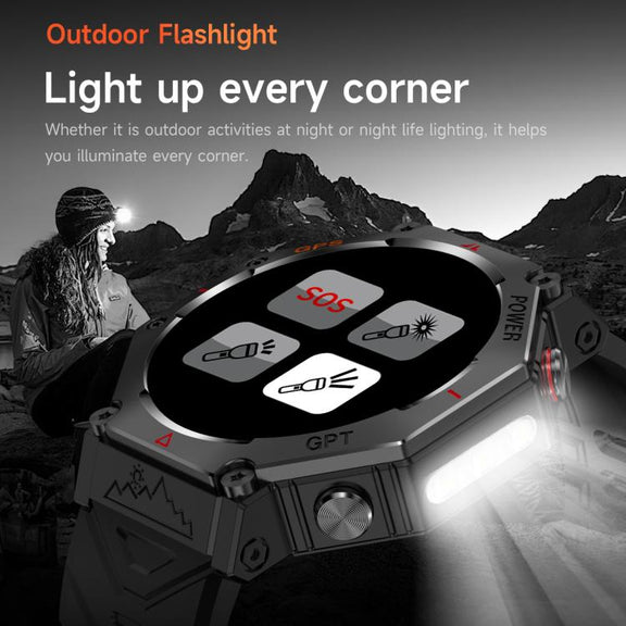 KC91 1.39 inch IPS Screen 3ATM Outdoor GPS Smart Watch with Flashlight(Camouflage)