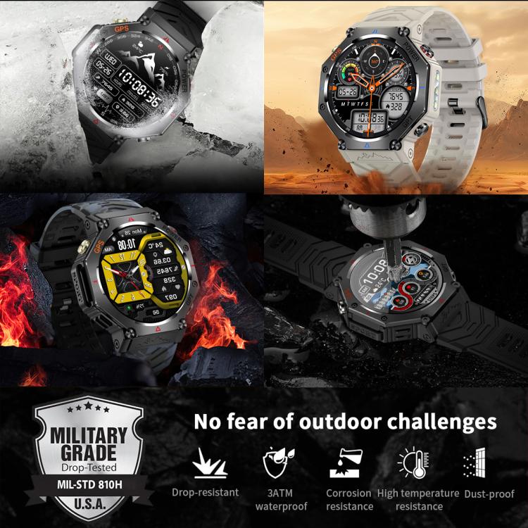 KC91 1.39 inch IPS Screen 3ATM Outdoor GPS Smart Watch with Flashlight(Black)