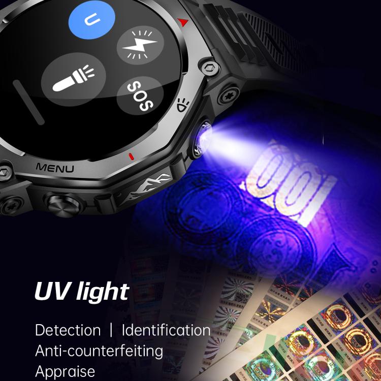KT85 1.43 inch Screen 5ATM Outdoor Sports Smart Watch with Strong Flashlight(Black)