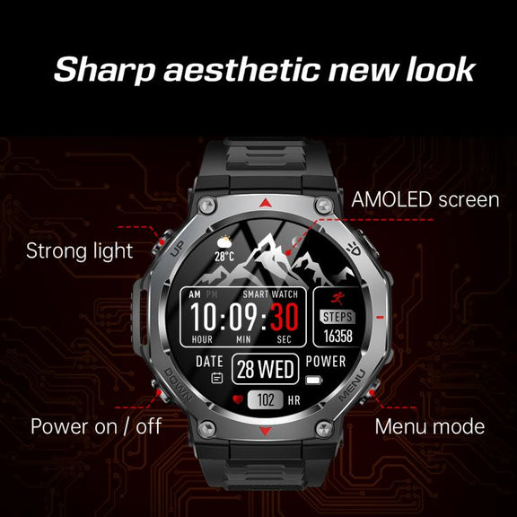 KT85 1.43 inch Screen 5ATM Outdoor Sports Smart Watch with Strong Flashlight(Black)