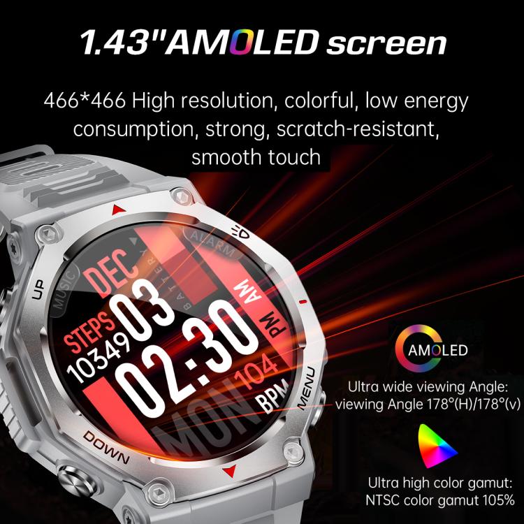 KT85 1.43 inch Screen 5ATM Outdoor Sports Smart Watch with Strong Flashlight(Black)