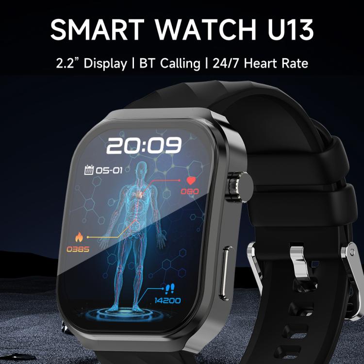U13 2.2 inch IPS Curved Screen Smart Watch Supports BT Call(Black)