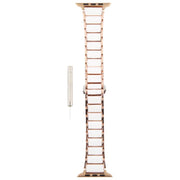 For Apple Watch 46mm / 49mm / 45mm / 44mm Three Beads Ceramics 18mm Steel Watch Band(Rose Gold White)