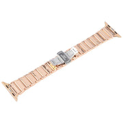 For Apple Watch 42mm / 41mm / 40mm / 38mm Three Beads Ceramics 18mm Steel Watch Band(Rose Gold White)