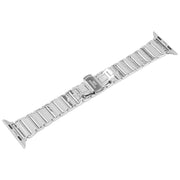 For Apple Watch 42mm / 41mm / 40mm / 38mm Three Beads Ceramics 18mm Steel Watch Band(Silver White)
