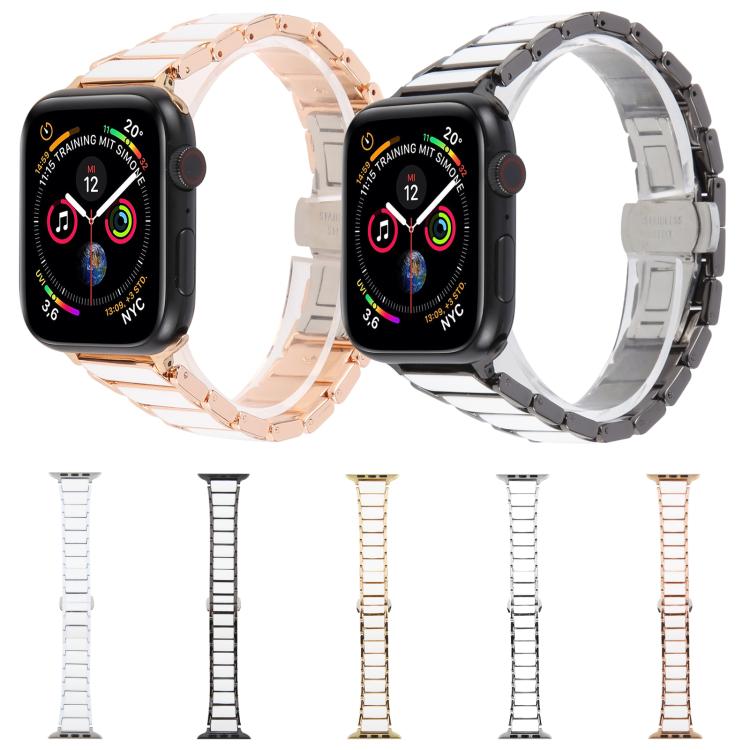 For Apple Watch 42mm / 41mm / 40mm / 38mm Three Beads Ceramics 18mm Steel Watch Band(Silver White)