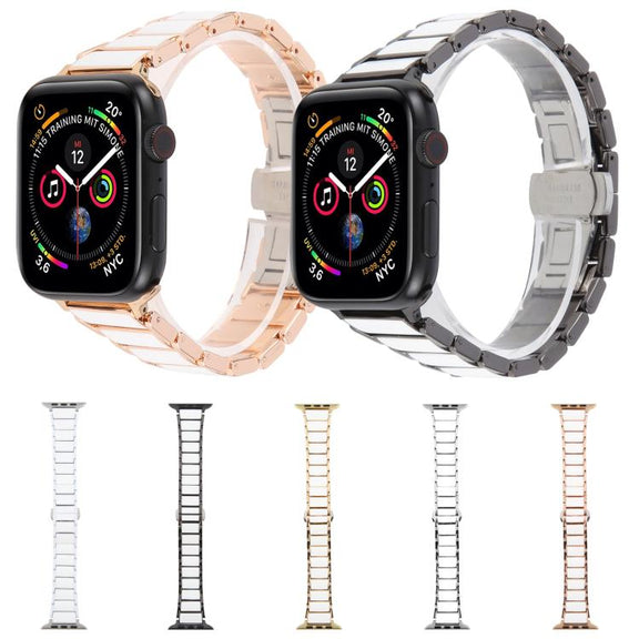 For Apple Watch 42mm / 41mm / 40mm / 38mm Three Beads Ceramics 18mm Steel Watch Band(Silver White)