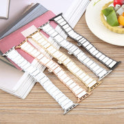 For Apple Watch 42mm / 41mm / 40mm / 38mm Three Beads Ceramics 18mm Steel Watch Band(Rose Gold White)