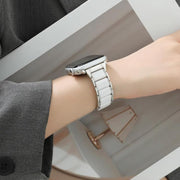 For Apple Watch 46mm / 49mm / 45mm / 44mm Three Beads Ceramics 18mm Steel Watch Band(Silver White)