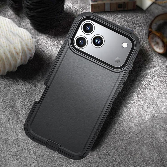 For iPhone 17 Pro Max Kalebol Shockproof PC Hybrid TPU Phone Case with Back Clip(Black)