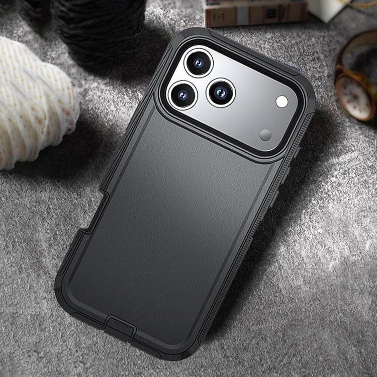 For iPhone 17 Pro Max Kalebol Shockproof PC Hybrid TPU Phone Case with Back Clip(Black)