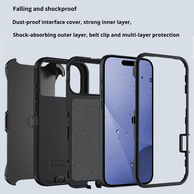 For iPhone 17 Air Kalebol Shockproof PC Hybrid TPU Phone Case with Back Clip(Black)