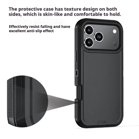 For iPhone 17 Kalebol Shockproof PC Hybrid TPU Phone Case with Back Clip(Black)