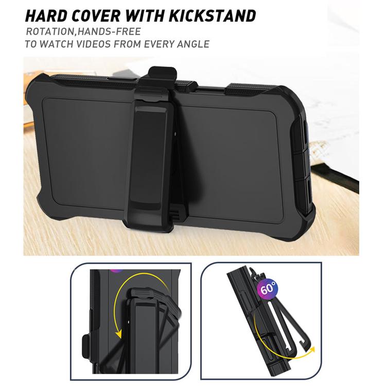 For iPhone 17 Pro Kalebol Shockproof PC Hybrid TPU Phone Case with Back Clip(Black)