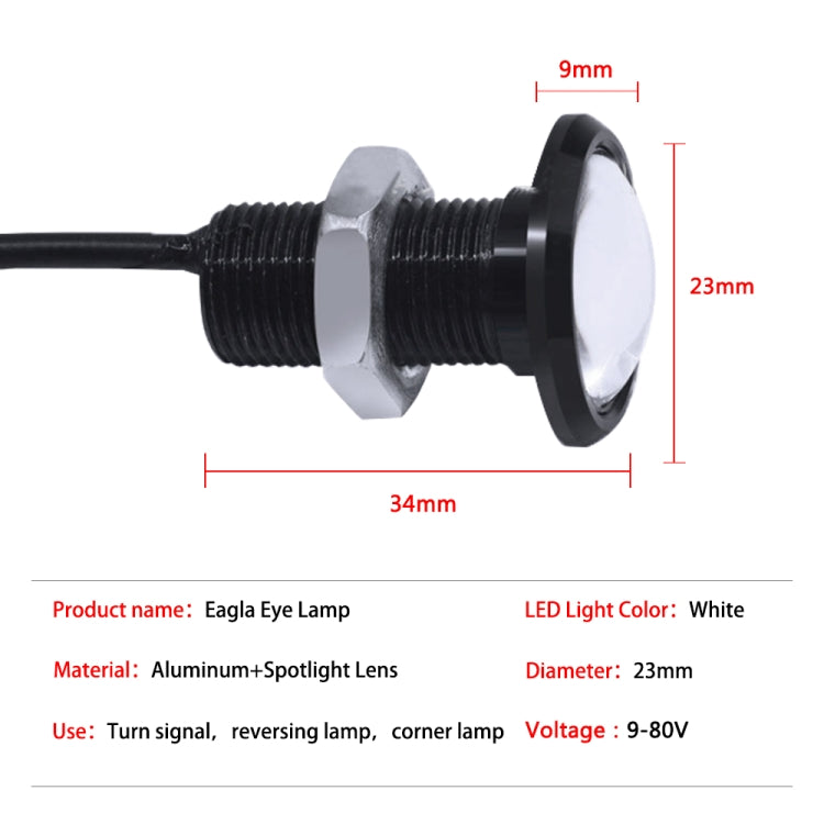 10 PCS 23mm 1.5W DC9-80V Motorcycle Eagle Eye Light Single Lens(Red Light)