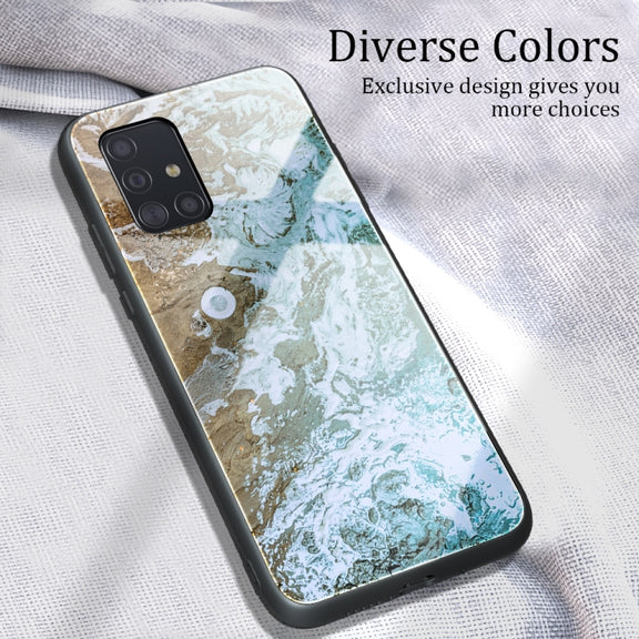 For Samsung Galaxy A51 Marble Pattern Glass Protective Case(DL06)