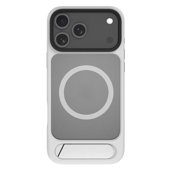 For iPhone 17 Pro Kalebol MagSafe Invisible Tilt Holder PC Hybrid TPU Case(Grey White)