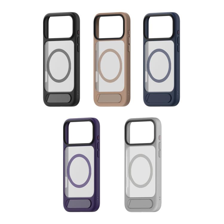 For iPhone 17 Kalebol MagSafe Invisible Tilt Holder PC Hybrid TPU Case(Grey White)