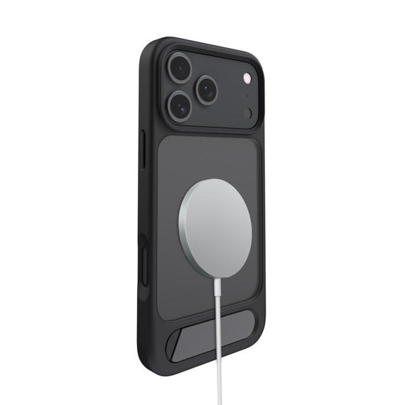 For iPhone 17 Kalebol MagSafe Invisible Tilt Holder PC Hybrid TPU Case(Grey White)