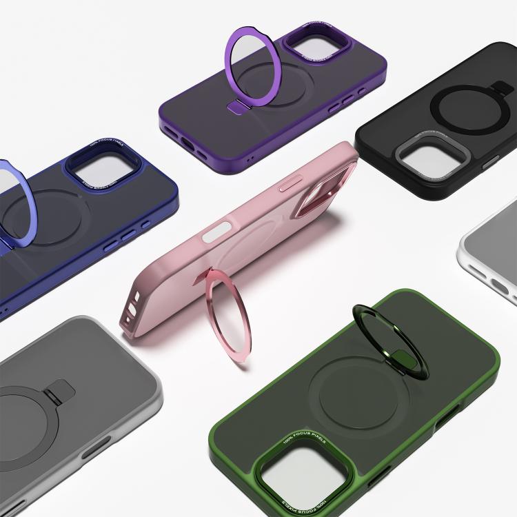 For iPhone 17 Kalebol Metal Lens Frame MagSafe Holder Frosted PC Phone Case(Frosted White)