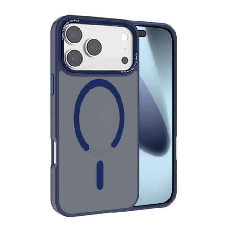 For iPhone 17 Pro Kalebol Metal Lens Frame MagSafe Frosted PC Phone Case(Navy Blue)