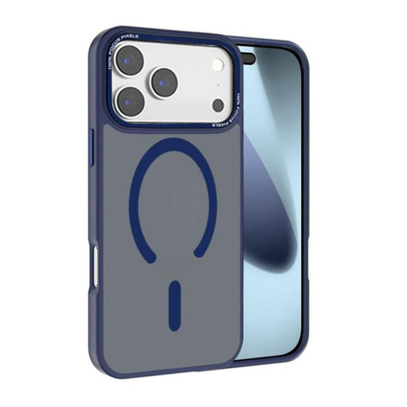 For iPhone 17 Pro Kalebol Metal Lens Frame MagSafe Frosted PC Phone Case(Navy Blue)