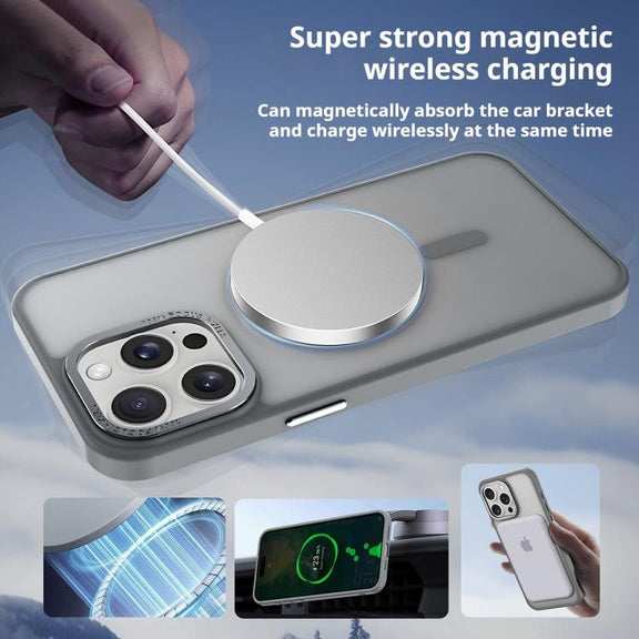 For iPhone 17 Pro Kalebol Metal Lens Frame MagSafe Frosted PC Phone Case(Black)