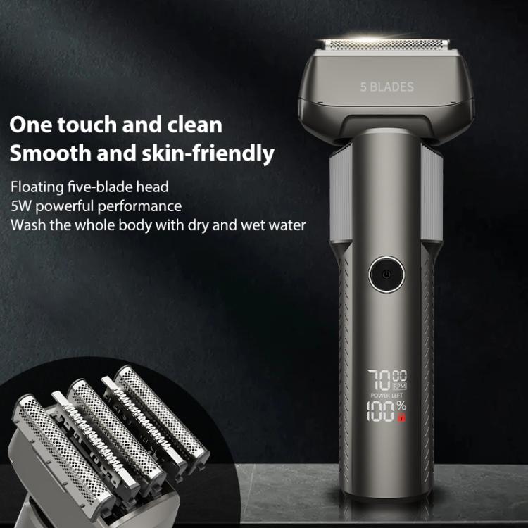 Five-blade Full Body Washable LED Digital Display Reciprocating Electric Shaver(Grey)