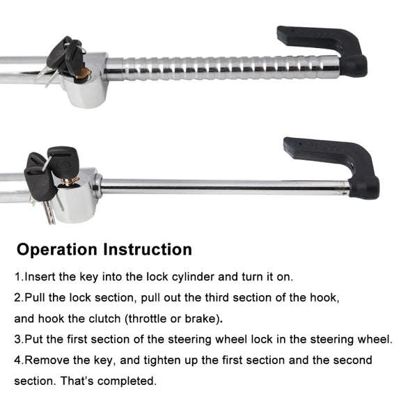 Universal Modified Clutch Lock Extendable Steering Wheel & Clutch Brake Lock
