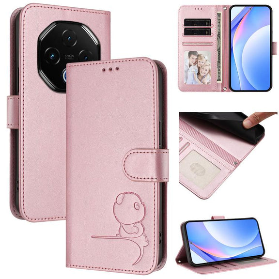 For UMIDIGI G100 Pro Litter Panda Embossing RFID Leather Phone Case with Lanyard(Pink)