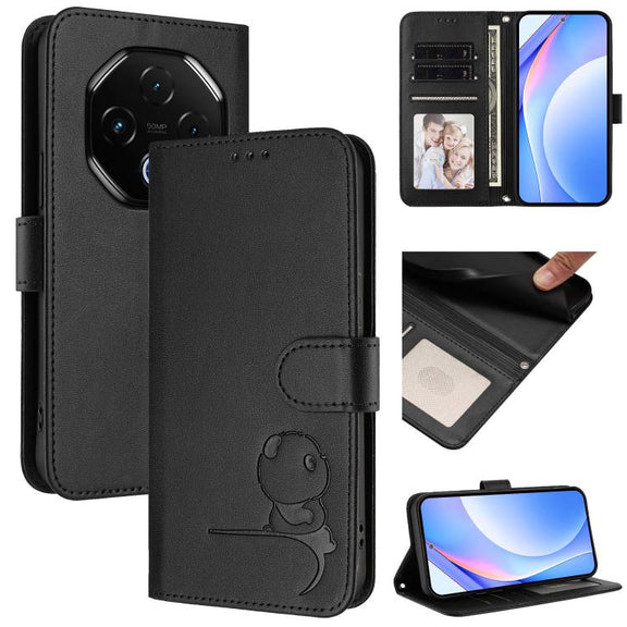 For UMIDIGI G100 Pro Litter Panda Embossing RFID Leather Phone Case with Lanyard(Black)