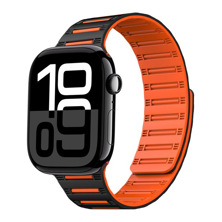 For Apple Watch 42mm / 41mm / 40mm / 38mm Cylinder Magnetic Two-color Loop Silicone Watch Band(Black Orange)