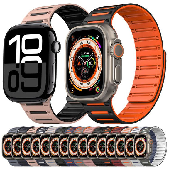 For Apple Watch 42mm / 41mm / 40mm / 38mm Cylinder Magnetic Two-color Loop Silicone Watch Band(Wine Red Black)