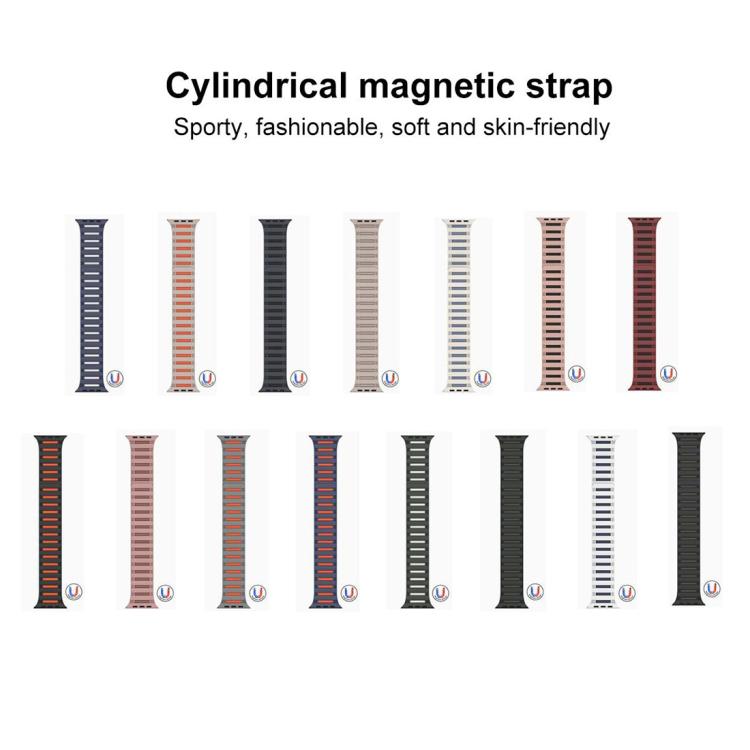 For Apple Watch 46mm / 49mm / 45mm / 44mm Cylinder Magnetic Two-color Loop Silicone Watch Band(Starlight)