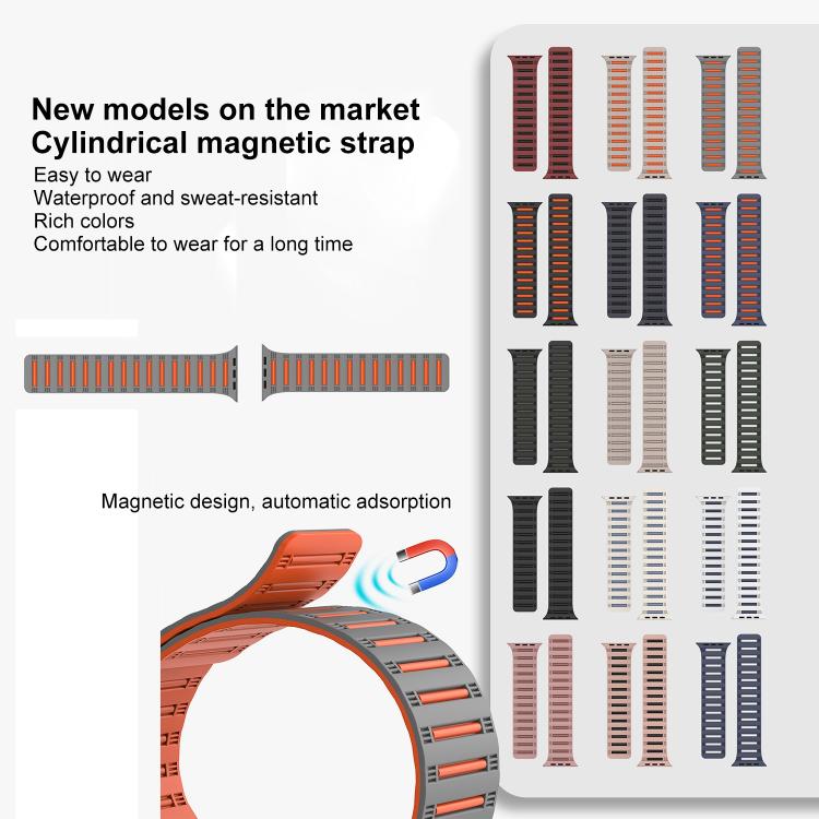 For Apple Watch 42mm / 41mm / 40mm / 38mm Cylinder Magnetic Two-color Loop Silicone Watch Band(Starlight)