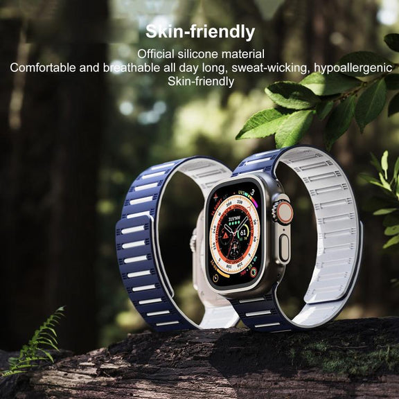 For Apple Watch 42mm / 41mm / 40mm / 38mm Cylinder Magnetic Two-color Loop Silicone Watch Band(Midnight Blue Orange)