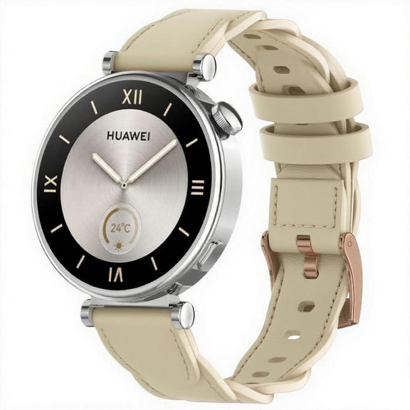 18mm Rose Gold Buckle Twist Leather Watch Band(Apricot)