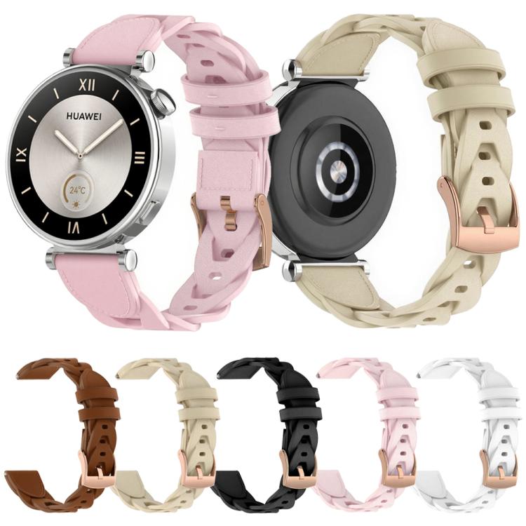 18mm Rose Gold Buckle Twist Leather Watch Band(Black)
