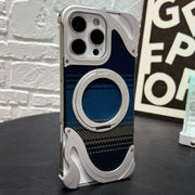 For iPhone 16 Pro Metal Frameless 360 Degree Rotation Holder MagSafe Phone Case(Silver)
