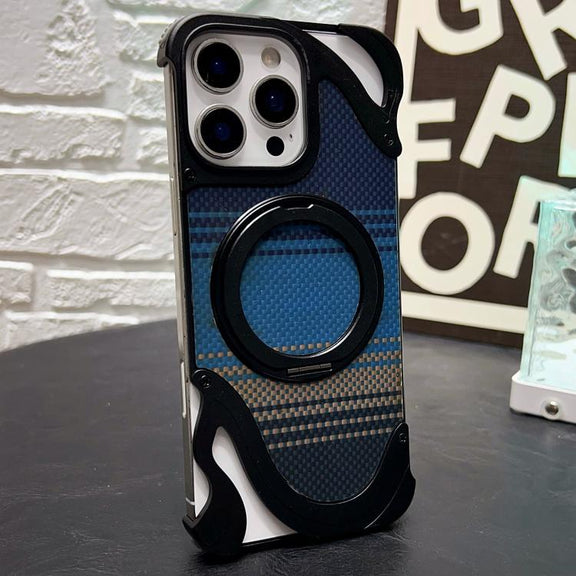 For iPhone 16 Pro Metal Frameless 360 Degree Rotation Holder MagSafe Phone Case(Black)