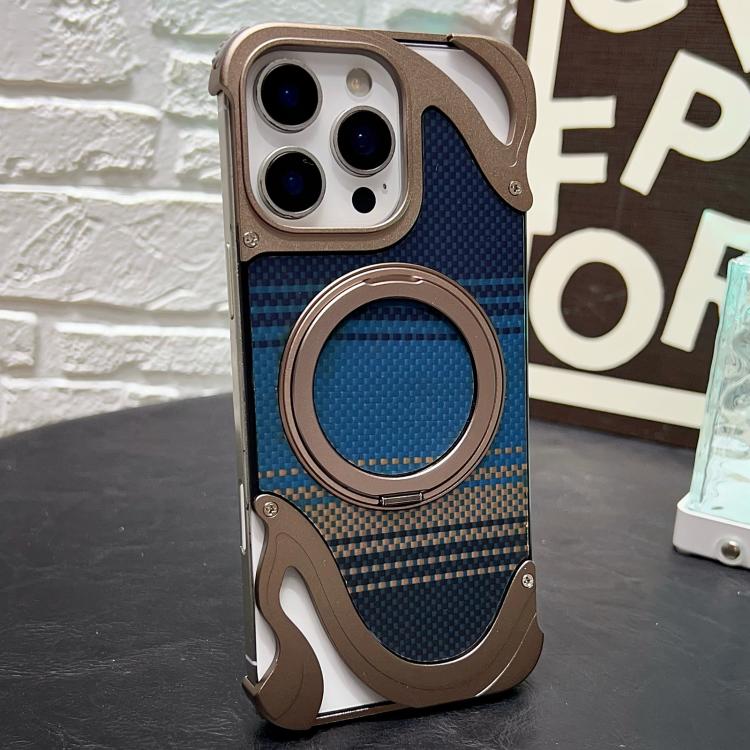 For iPhone 16 Pro Metal Frameless 360 Degree Rotation Holder MagSafe Phone Case(Dessert Gold)