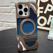 For iPhone 16 Pro Max Metal Frameless 360 Degree Rotation Holder MagSafe Phone Case(Dessert Gold)