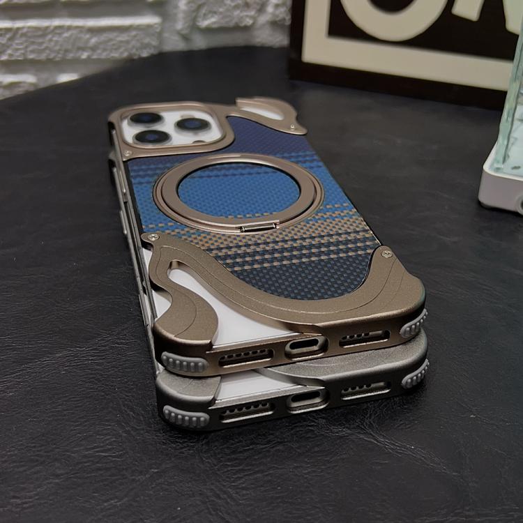 For iPhone 16 Pro Max Metal Frameless 360 Degree Rotation Holder MagSafe Phone Case(Black)