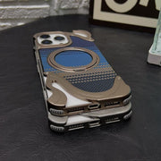 For iPhone 15 Pro Max Metal Frameless 360 Degree Rotation Holder MagSafe Phone Case(Titanium Color)